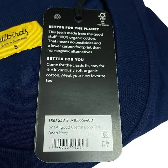 Allbirds T-Shirt Mens S Navy Blue Organic Cotton Short Sleeve Allgood Tee NWT - Picture 5 of 8